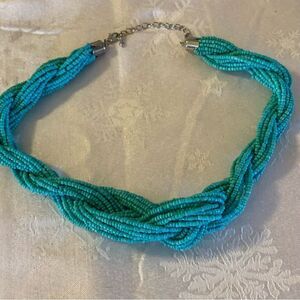 Twisted Seed Bead Necklace 18” Turquoise Blue Southwest Vibe Vintage Gorgeous